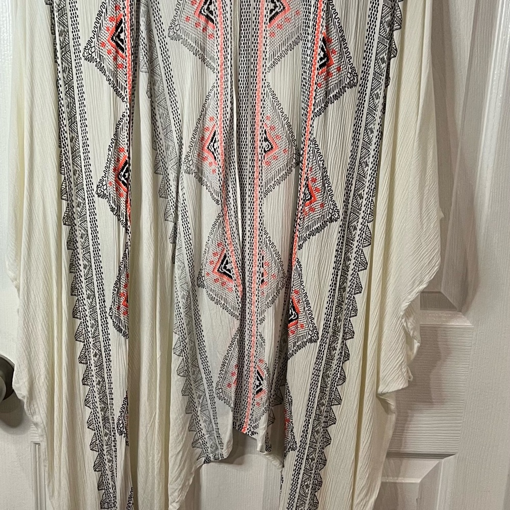 Bohemian Beige and Black Kimono with Red orange Accents